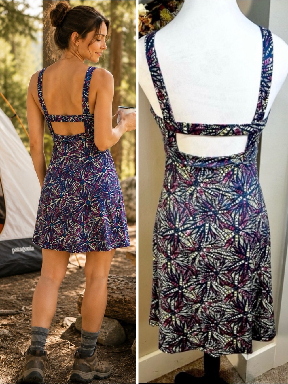 PATAGONIA Minette Open Back Dress Multicolor Active Travel Sz XS💛